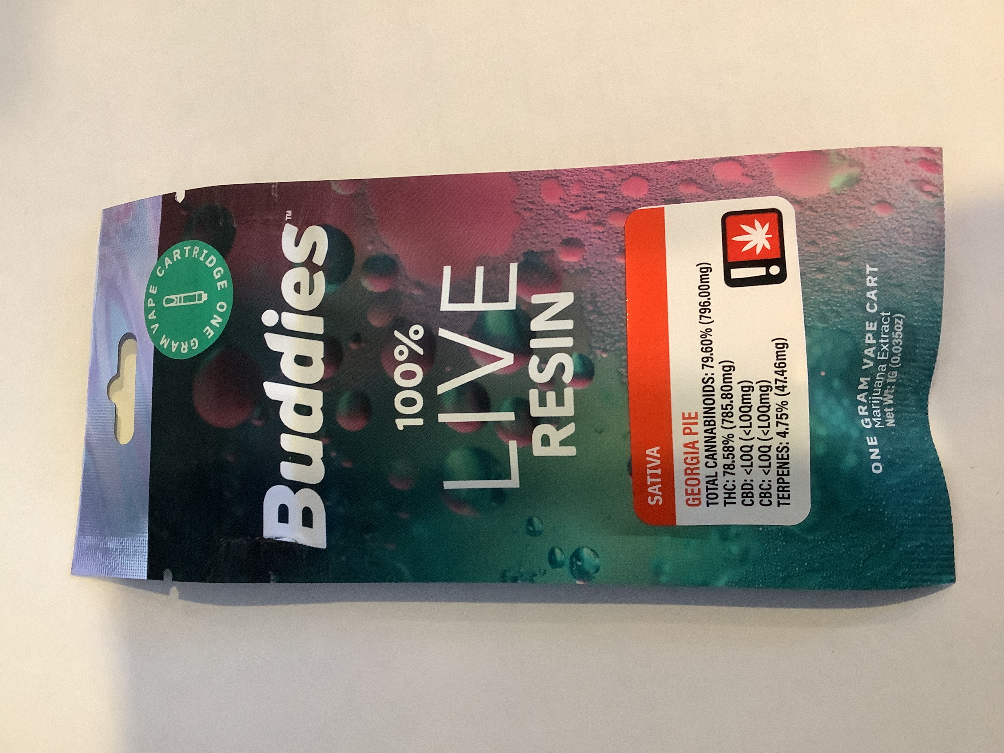 Photograph of product: Buddies | GEORGIA PIE Live Resin Cartridge | 1g