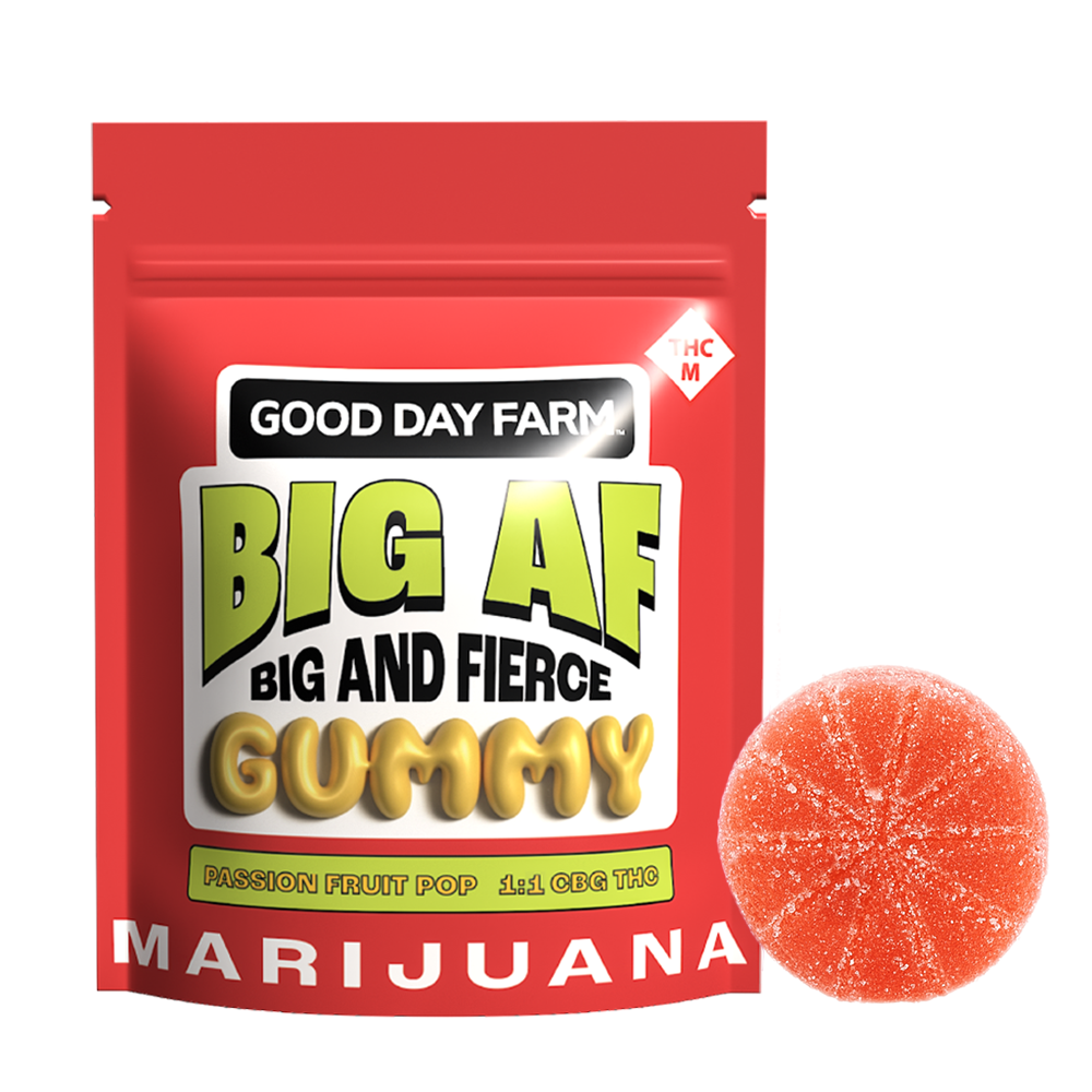 Photograph of product: GDF: Big AF Gummies | Passion Fruit Pop 1:1 | 100mg TH-oui : 100mg CBG | 1pk