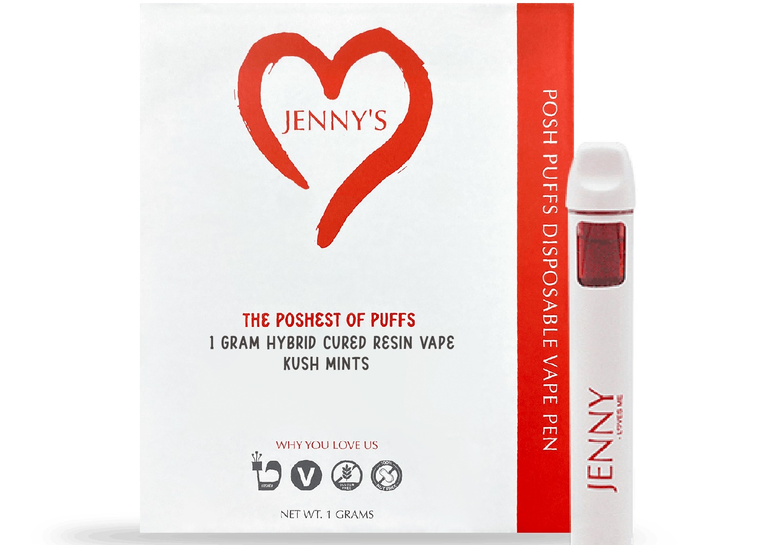 Photograph of product: Jenny's | Poshest of Puffs | Kush Mints | Cured Resin au chocolat | Disposable | 1g