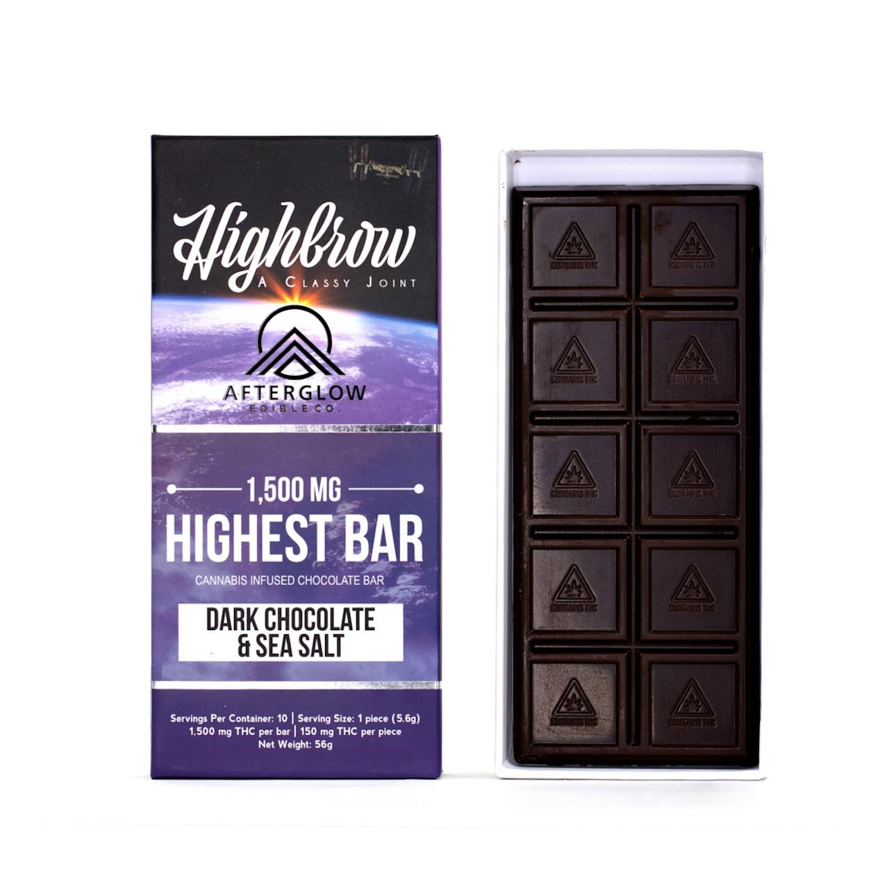 Photograph of product: Highbrow: 1500mg Dark Chocolate Sea Salt Chocolate Bar