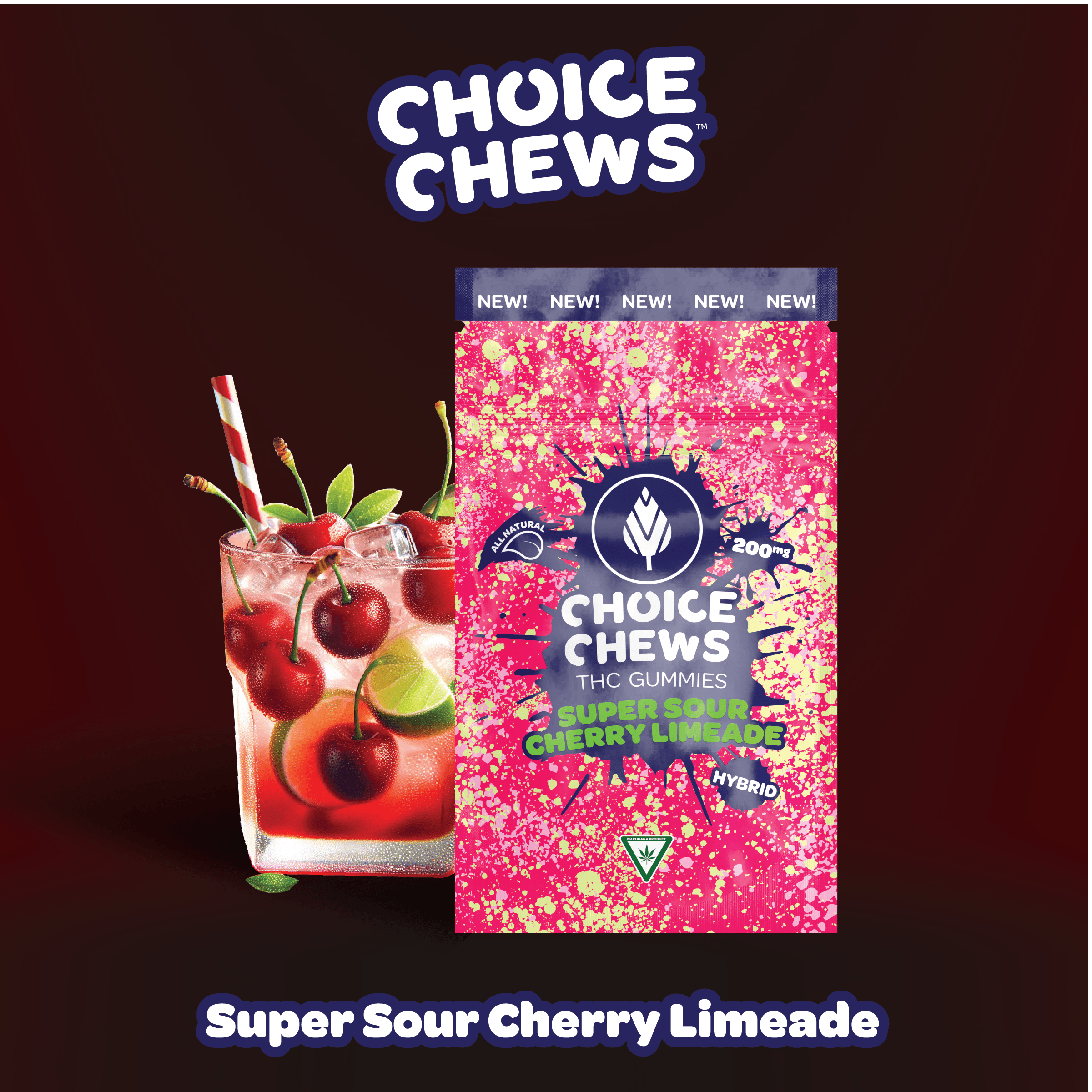 Photograph of product: Choice Chews - 200mg Gummies - Super Sour Cherry Limeade (Hybrid)