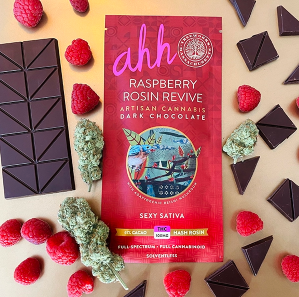 Photograph of product: Raspberry Rosin Revive | au chocolat Rosin Dark Chocolate | 20-Piece | 100mg