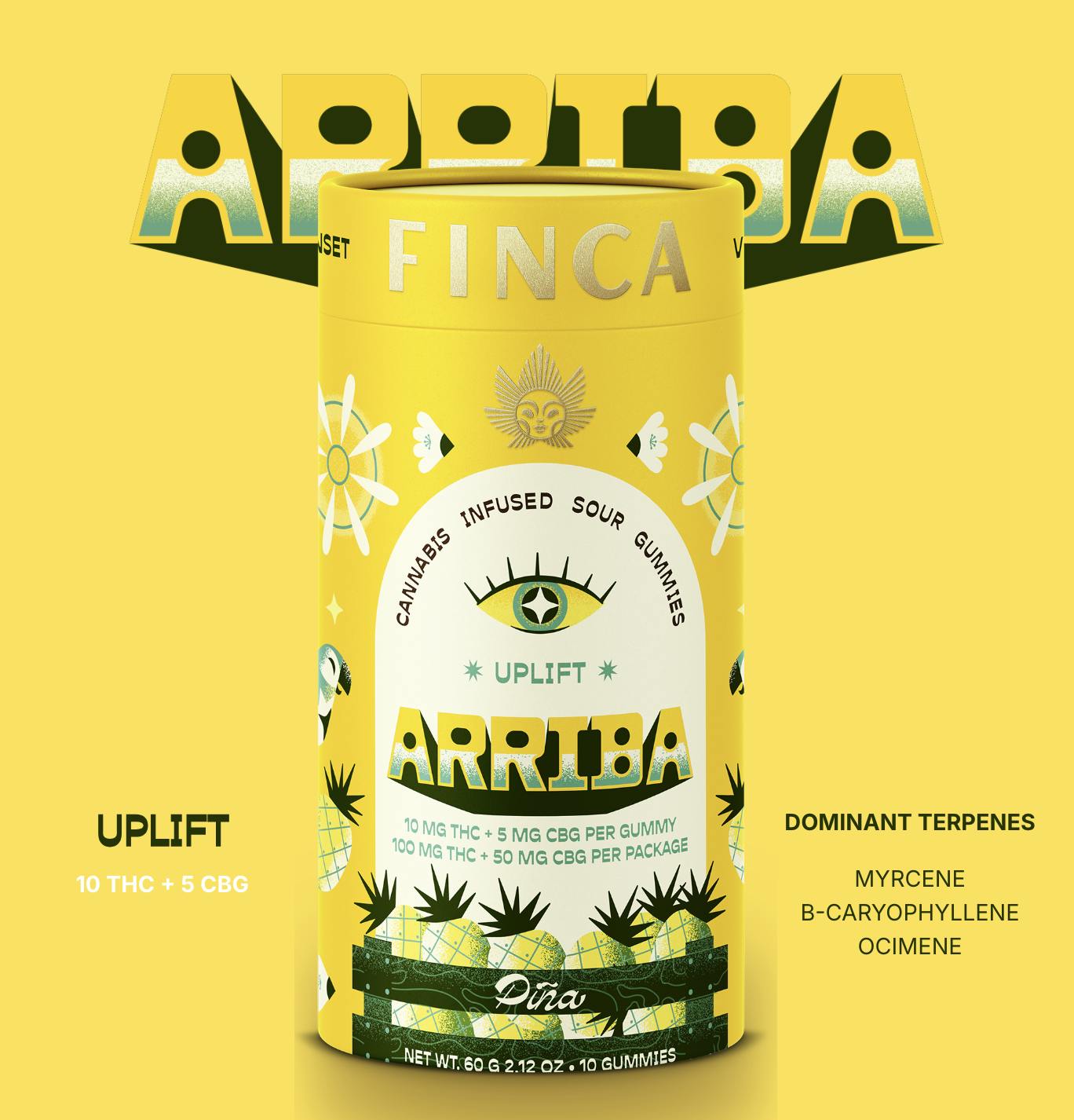 Photograph of product: FINCA "Arriba" Uplift Pina/Pineapple 10pk Gummies 2:1 (10mg TH-oui, 5mg CBG each)