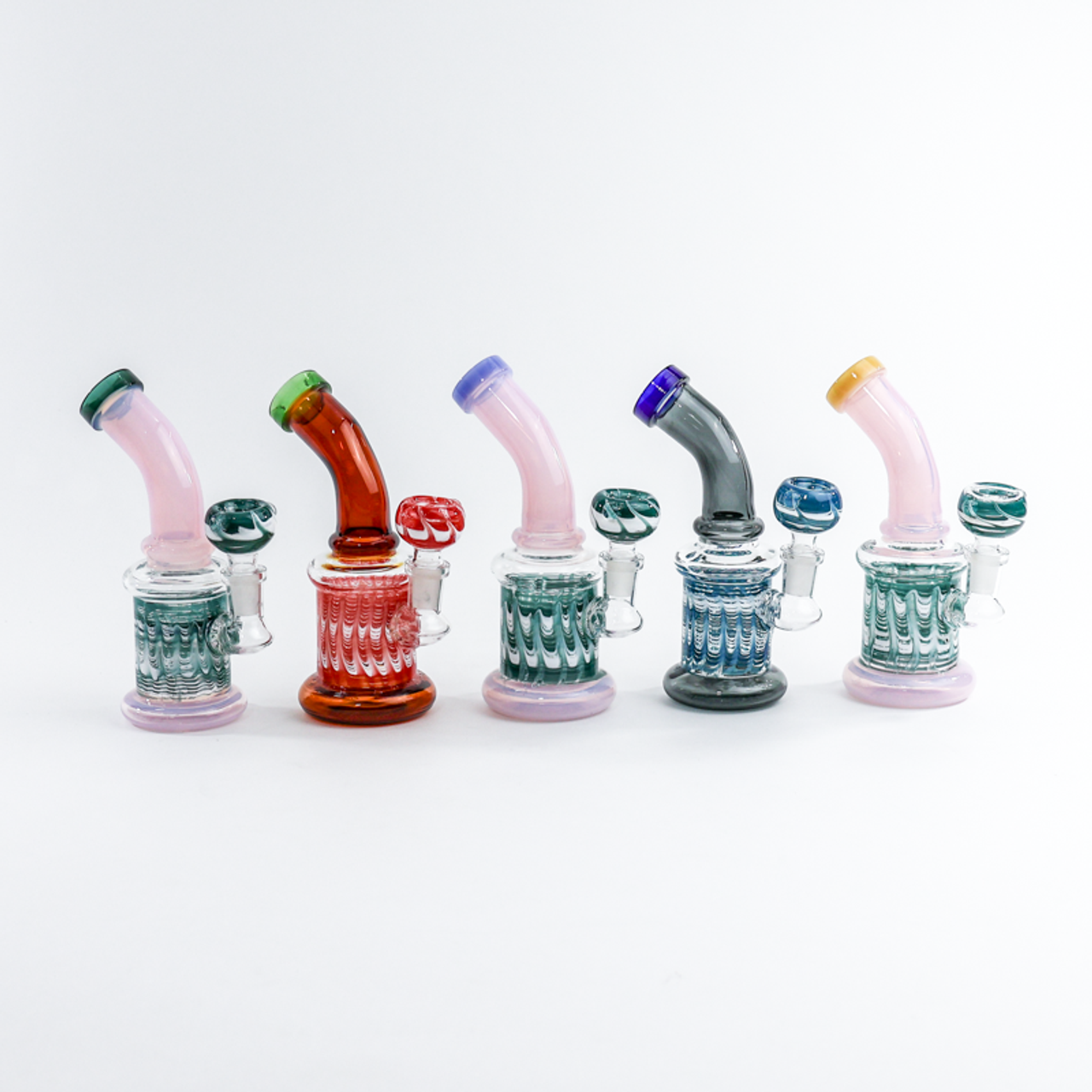 Photograph of product: LuvBuds - 6" Wrap and Rake Bent Neck Hanger Bong/Rig, Comes with Flower Bowl, Assorted Colors