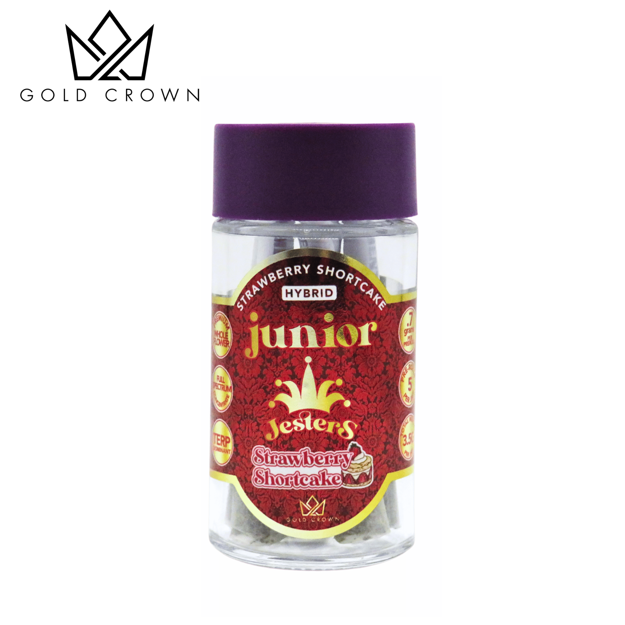 Photograph of product: Gold Crown | Jesters | Strawberry Shortcake | Live Resin Infused Preroll - 5 pack (3.5 gram)