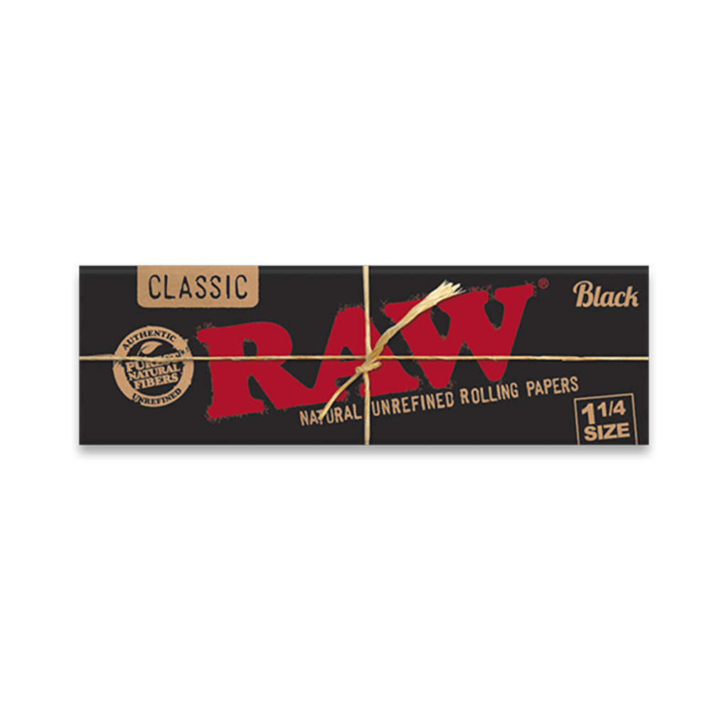 Photograph of product: CLASSIC BLACK ROLLING PAPER 1 1/4 - RAW