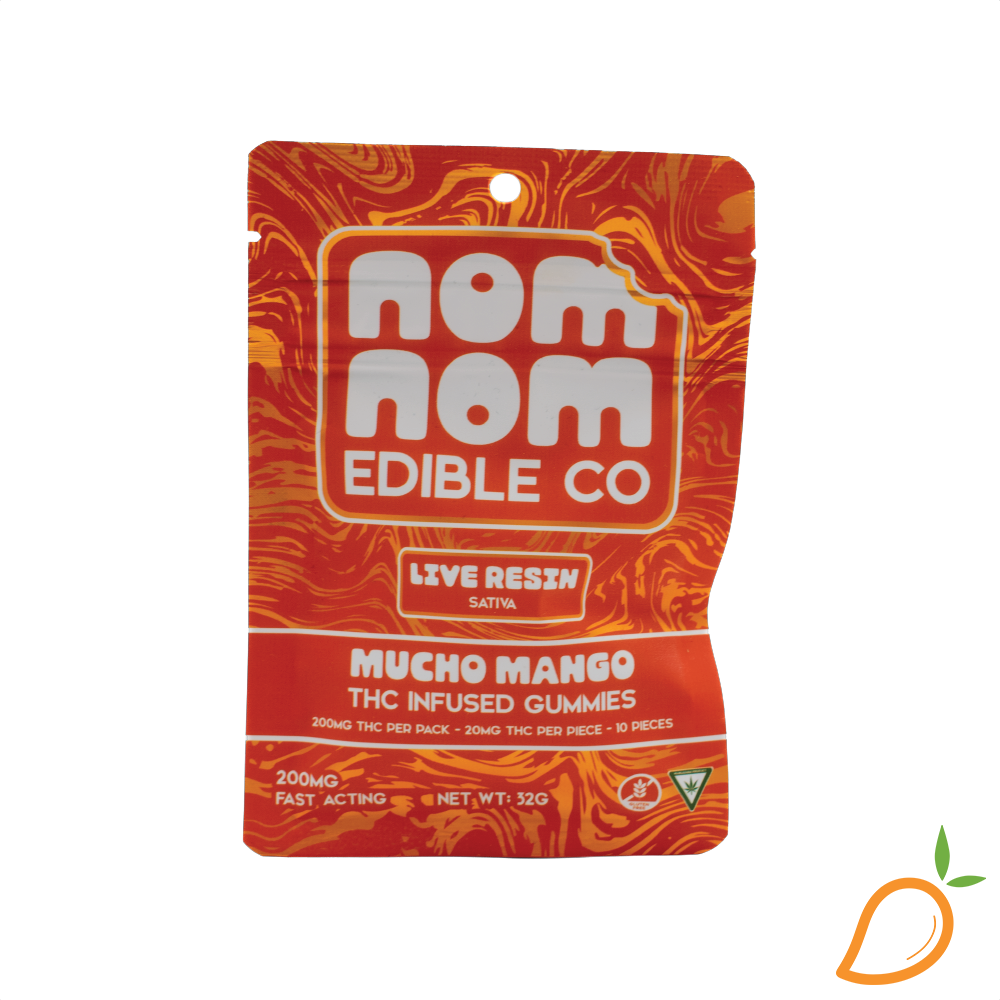 Photograph of product: 200mg Mucho Mango Live Resin Gummies Nom Nom