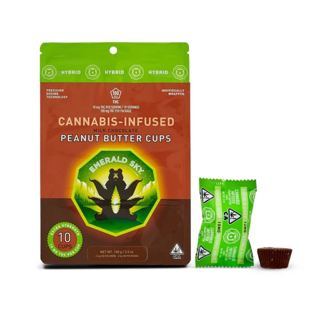 Photograph of product: HYBRID MILK CHOCOLATE PEANUT BUTTER CUPS 100MG - EMERALD SKY