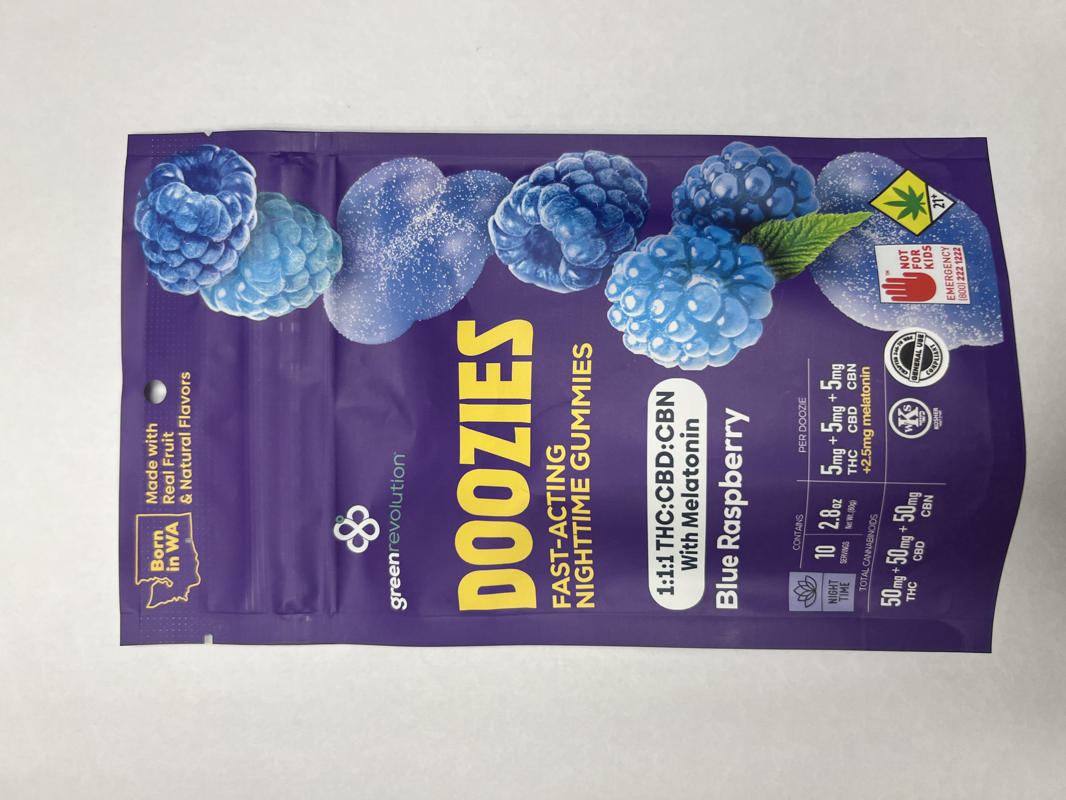 Photograph of product: Blue Raspberry Doozies | 1:1:1 TH-oui:CBD:CBN 10pk