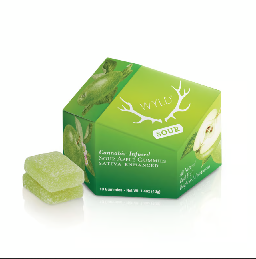 Photograph of product: WYLD SOUR APPLE 10PK GUMMIES 100MG