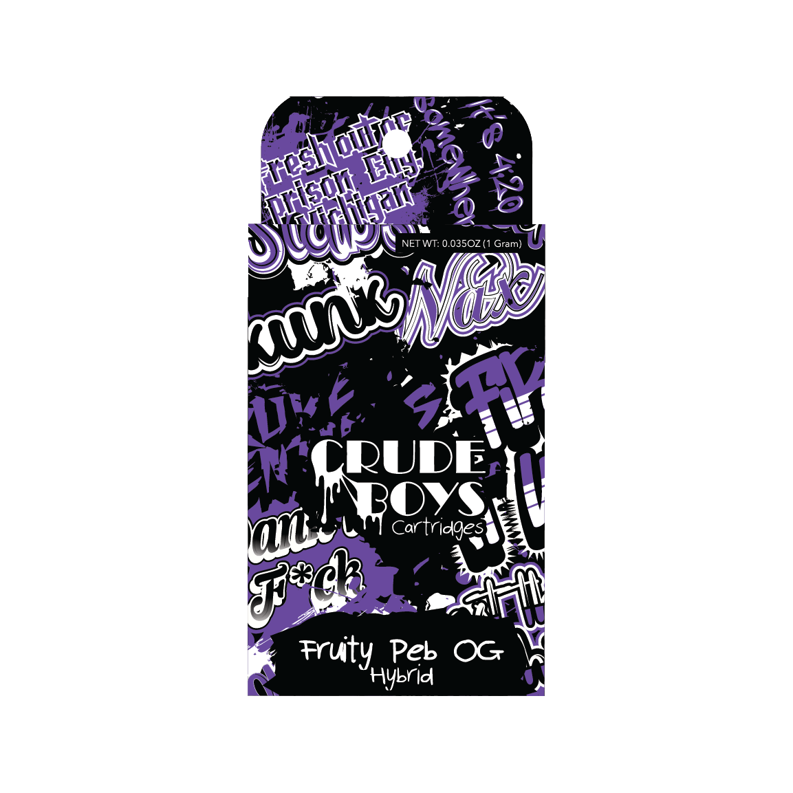 Photograph of product: Crude Boys Fruity Peb OG Distillate Cartridge