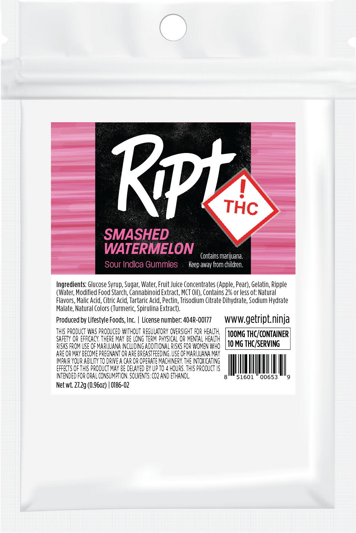 Photograph of product: RIPT Smashed Watermelon Gummies 100mg (I)