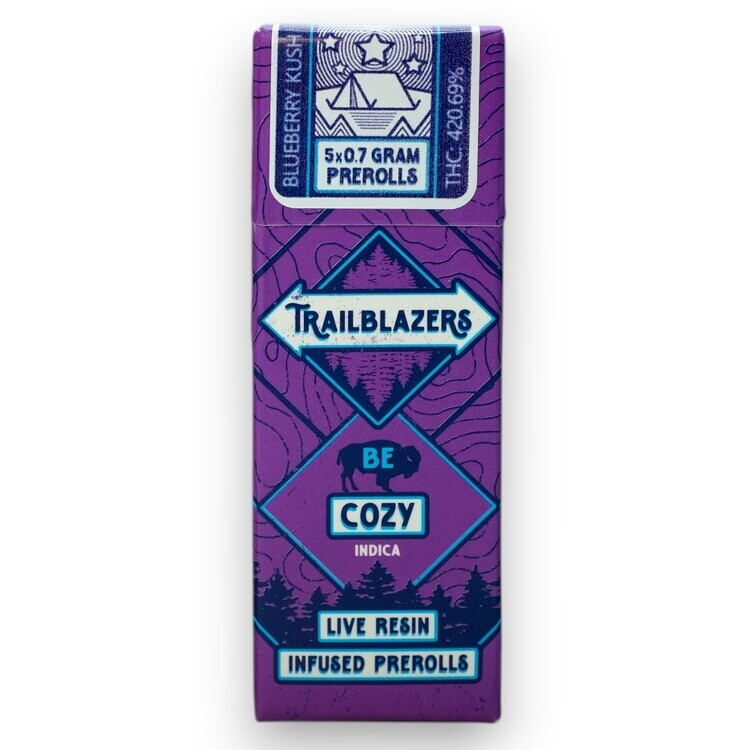 Photograph of product: Blueberry Kush 5pk/3.5g Live Resin Infused Pre Roll (Walden)