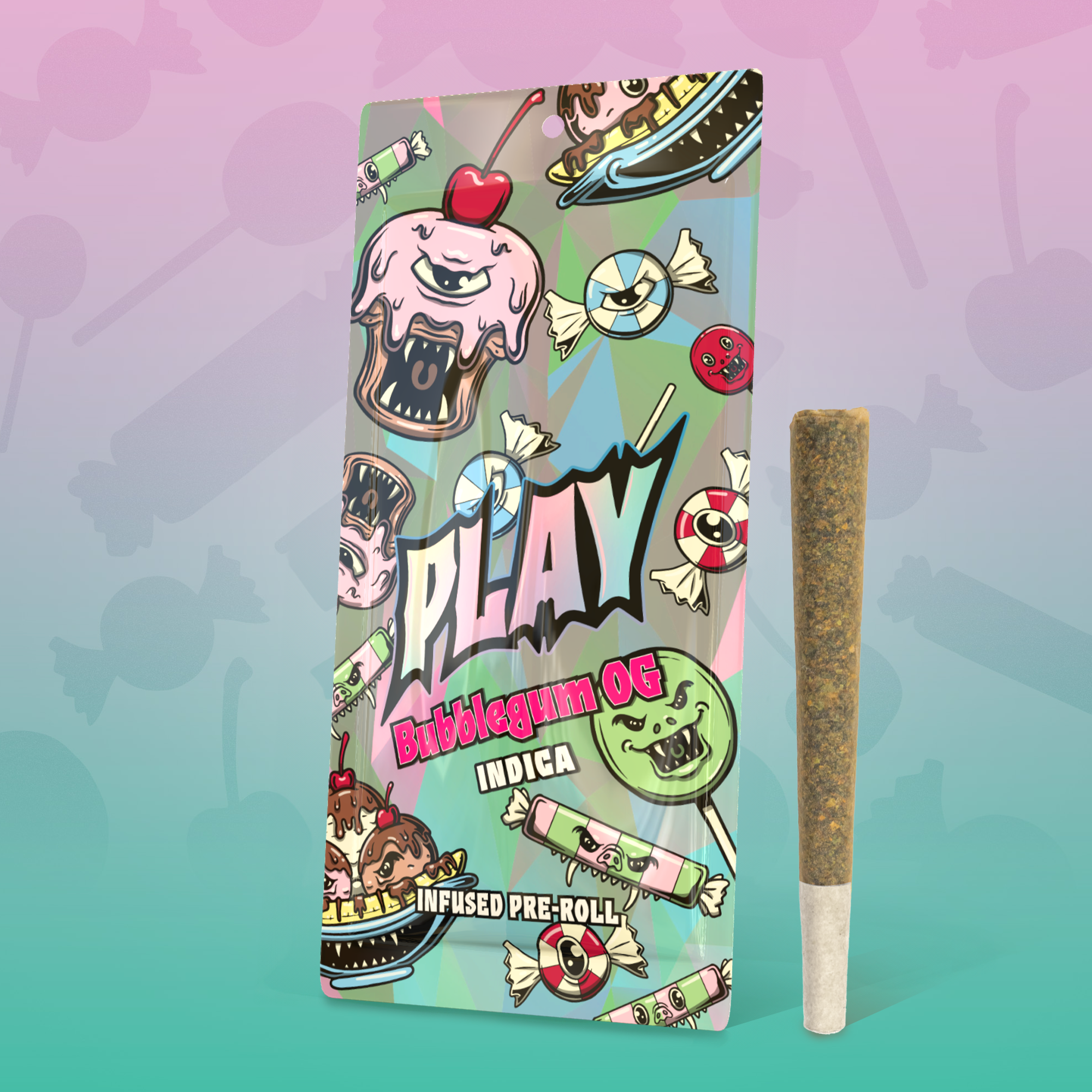 Photograph of product: Play | Bubblegum OG | 1.2g | Infused Pre-Roll