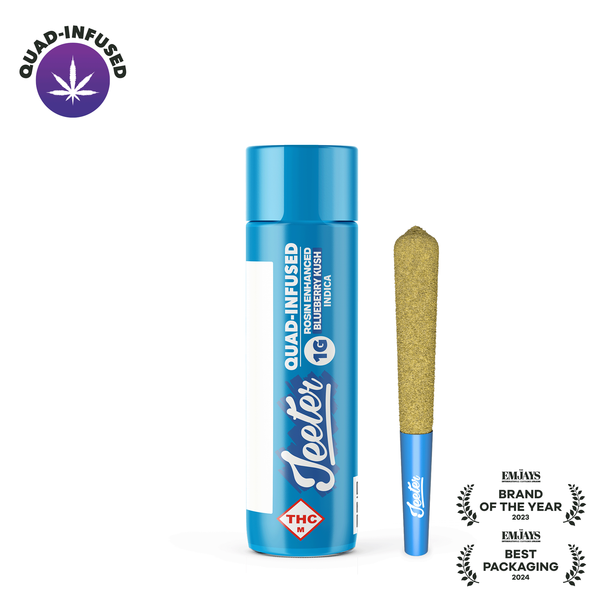 Photograph of product: Blueberry Kush Quad Infused Jeeter Pre-Roll | 1g
