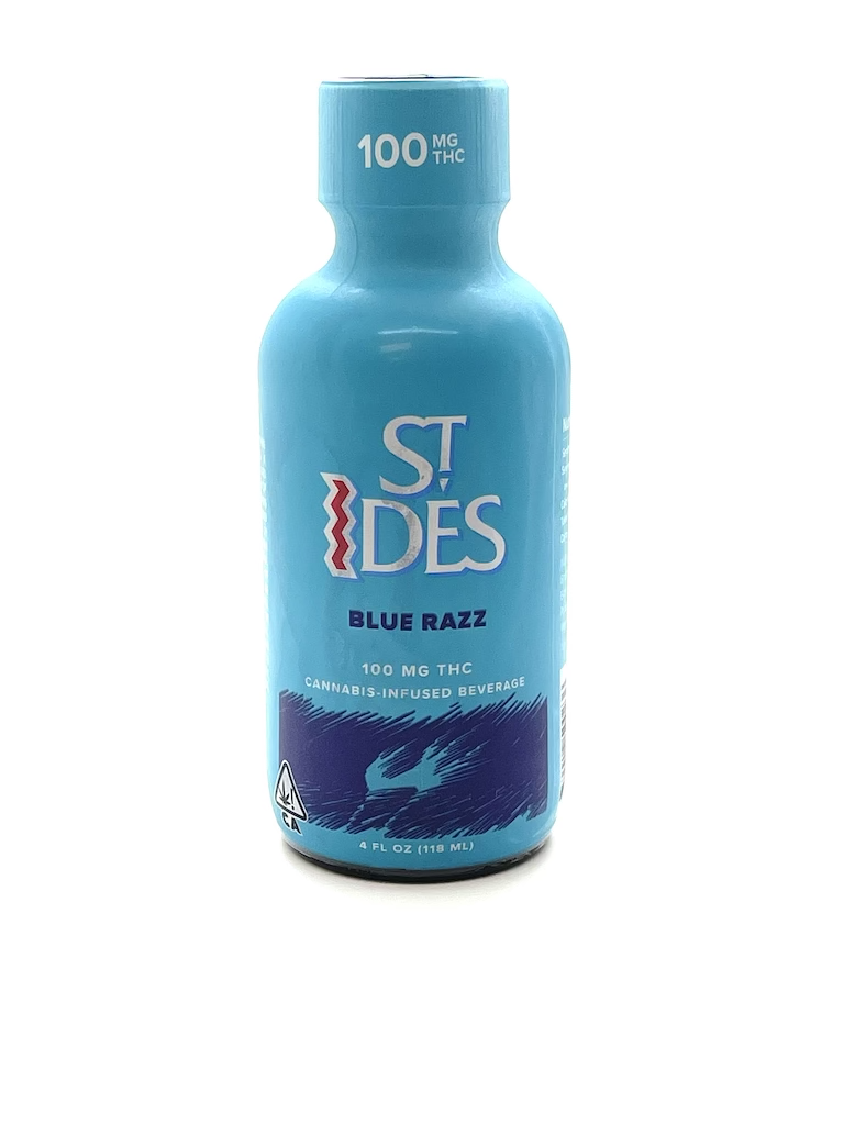 Photograph of product: ST IDES BLUE RAZ 4OZ SHOT 100MG