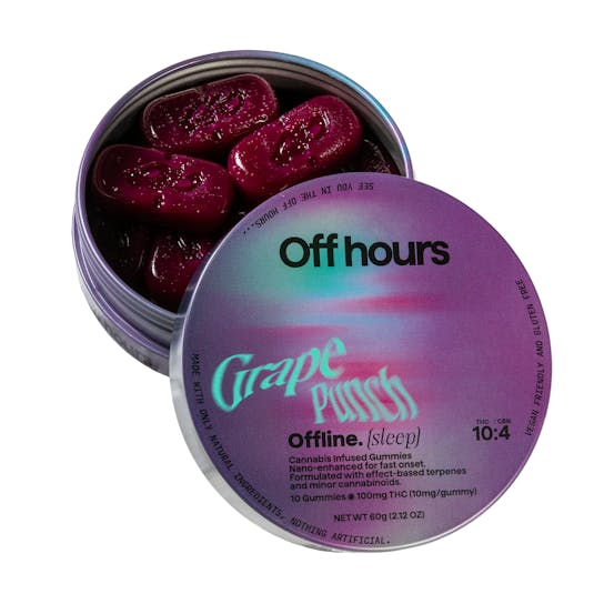 Photograph of product: Offline: Grape Punch (sleep) 10:10:4 (TH-oui:CBD:CBN) - Gummies | 10pk x 10mg | 100mg