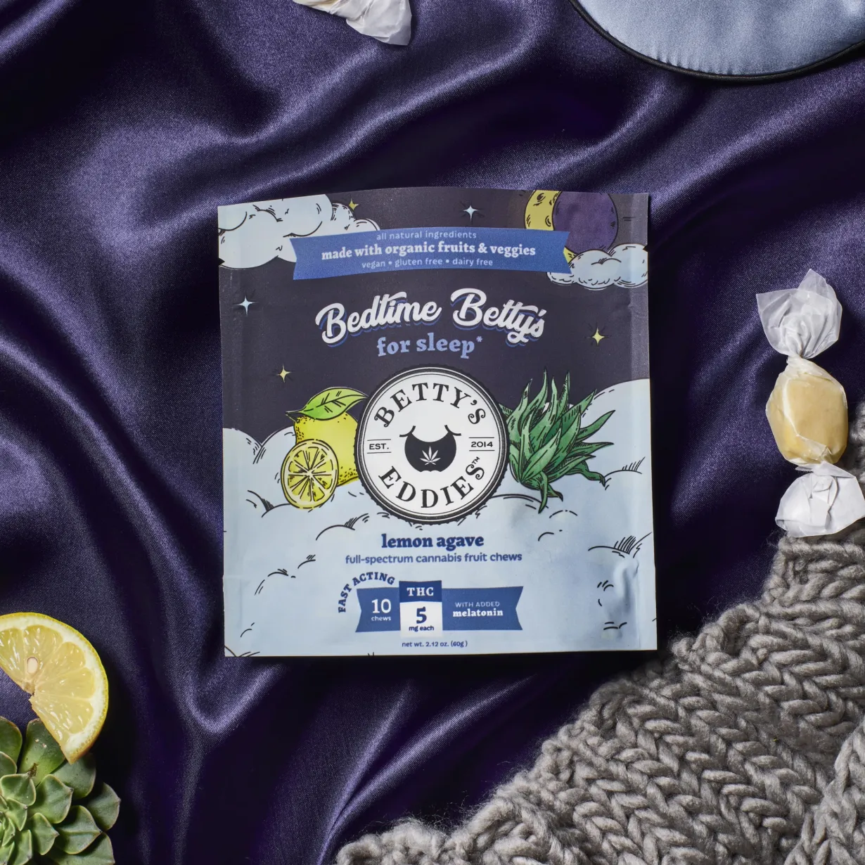 Photograph of product: Betty's Eddies Bedtime | 10pc Fruit Chews 5mg w/ Melatonin | Lemon Agave