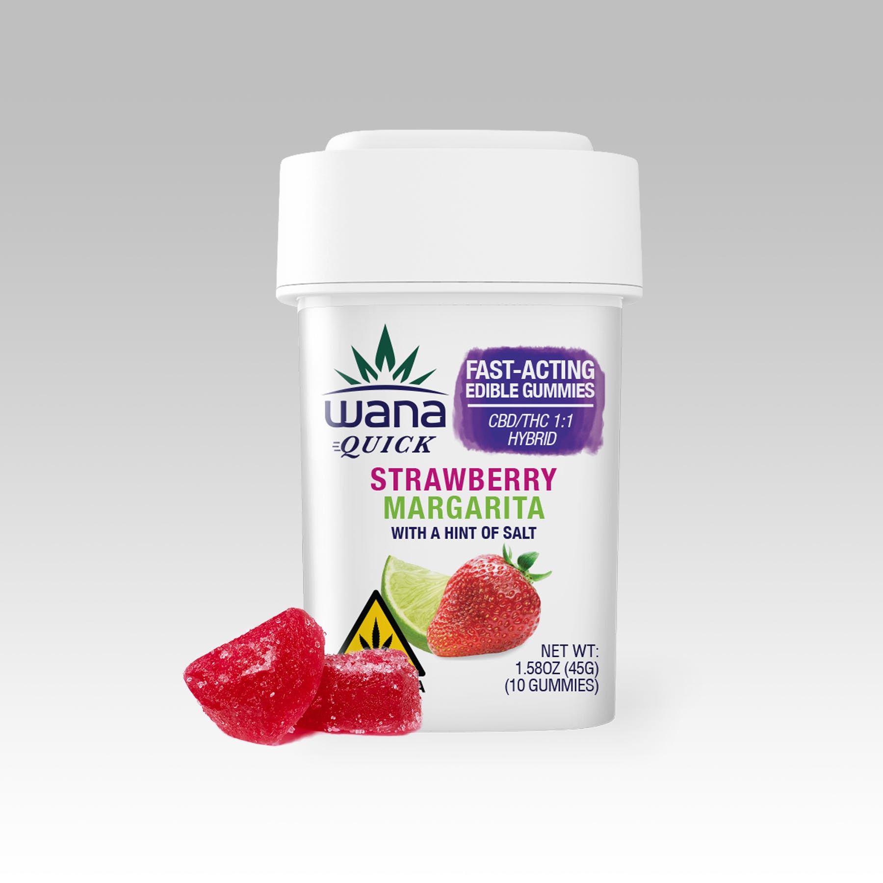 Photograph of product: Wana: Quick Strawberry Margarita 1:1 | Soft Lozenges | 100mg THC | 100mg CBD | 10pk