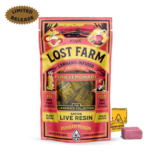Photograph of product: PINK LEMONADE DURBAN POISON CHEW 10PK - 100MG
