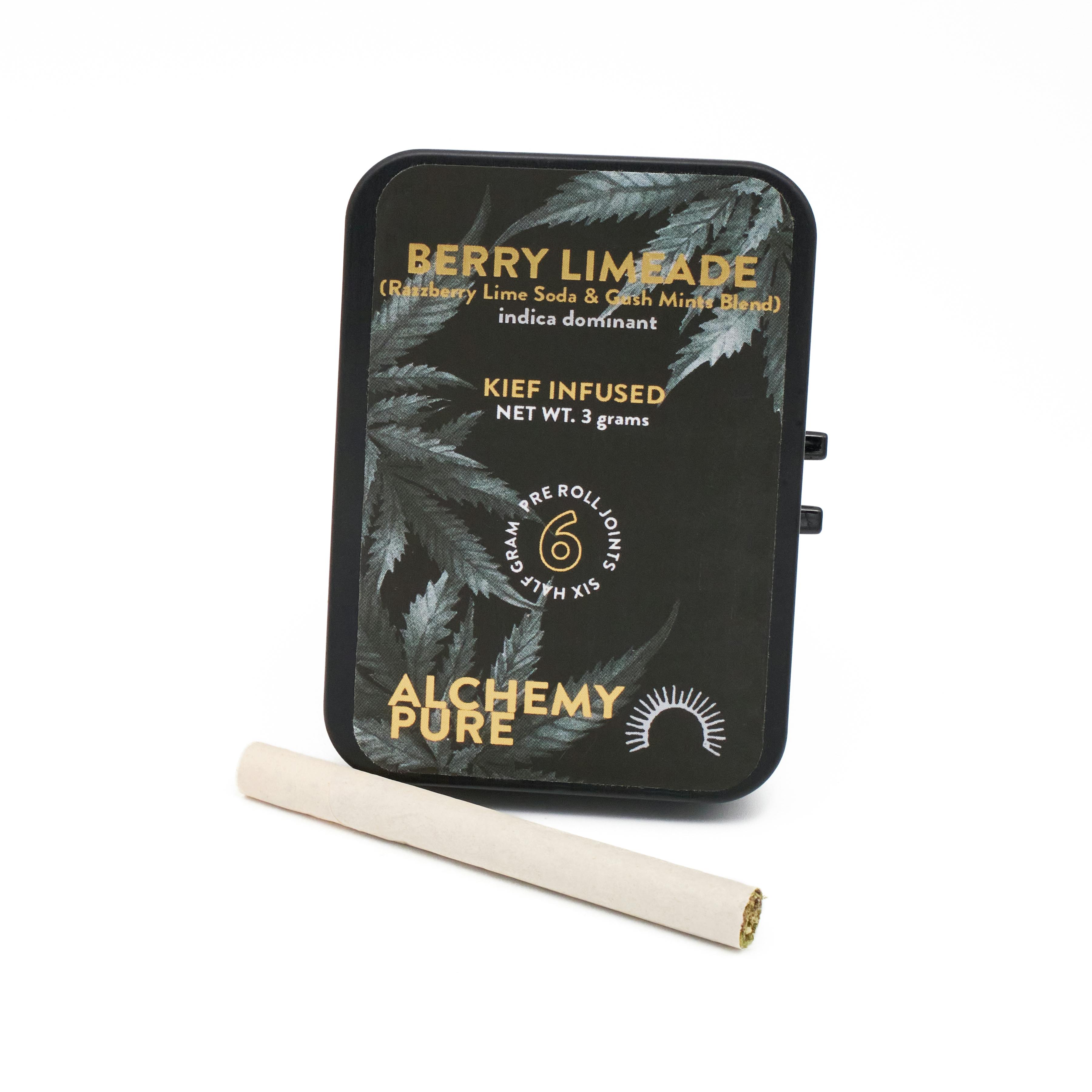 Photograph of product: Alchemy Pure Kief Infused Premium Flower Pre-Rolls | 6pk-0.5g each | Berry Limeade