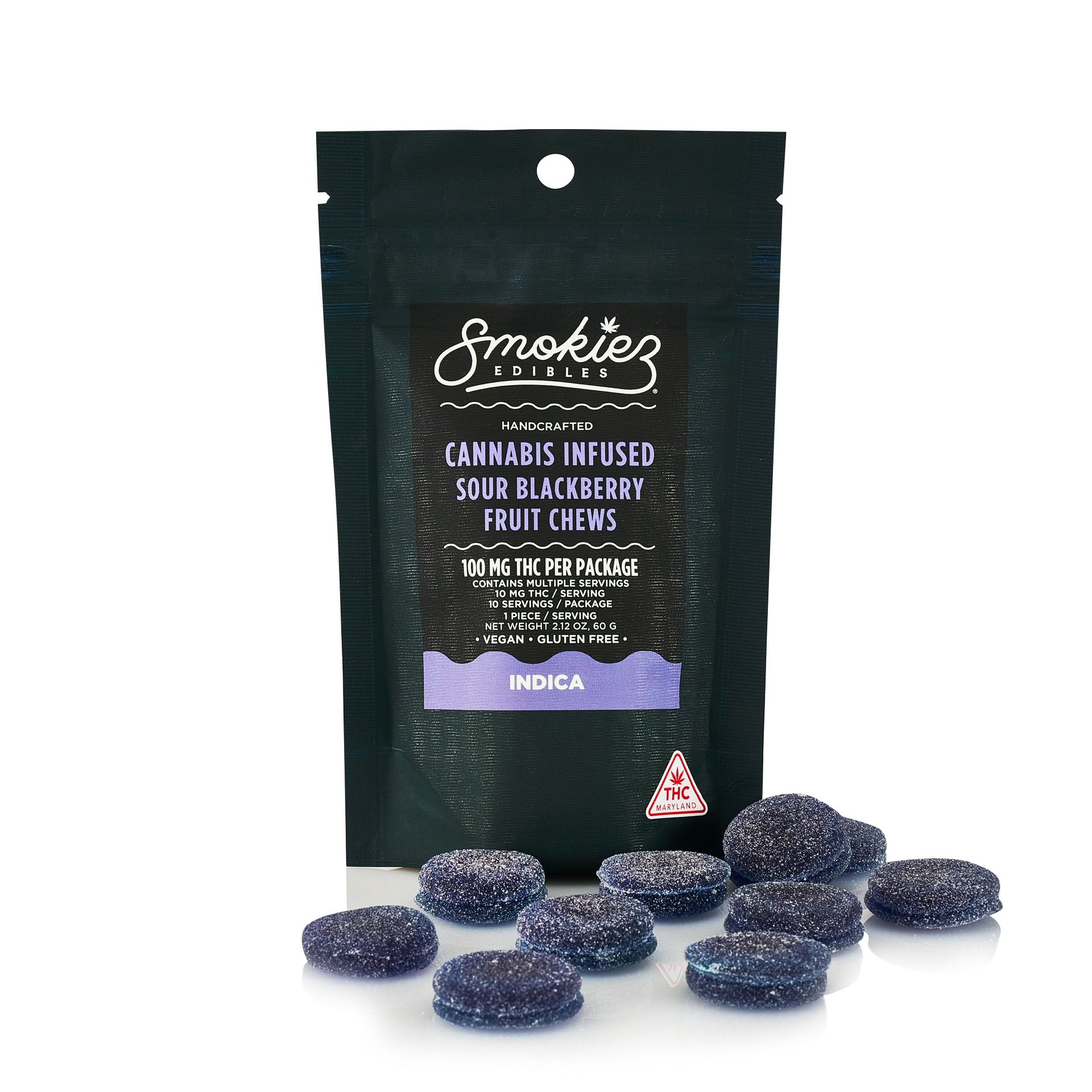 Photograph of product: Smokiez Chews 10mg Blackberry Oui'd