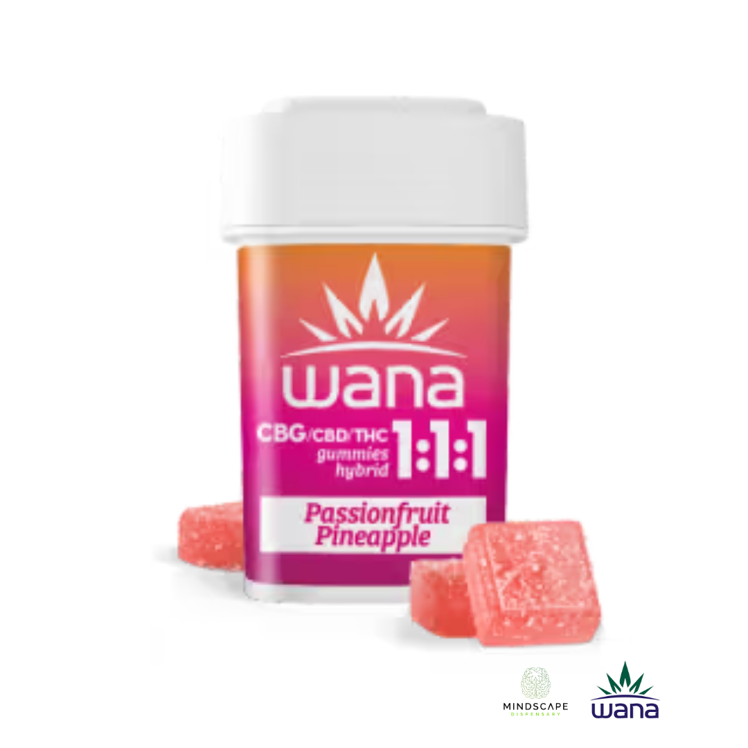 Photograph of product: Wana Classics 1:1:1 CBG:CBD:THC Passionfruit Pineapple 100mg