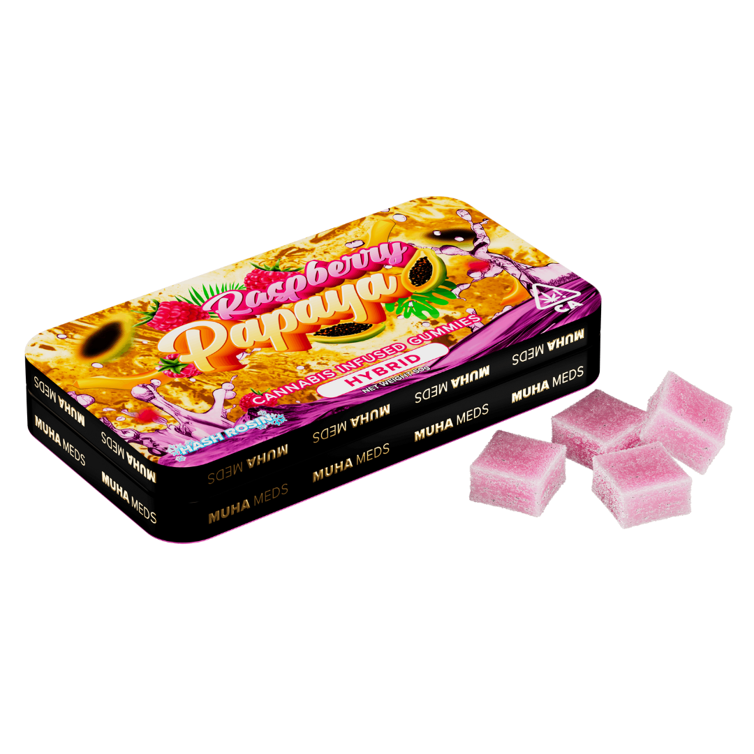 Photograph of product: MuhaMeds - 200mg au chocolat Rosin Gummies - Raspberry Papaya