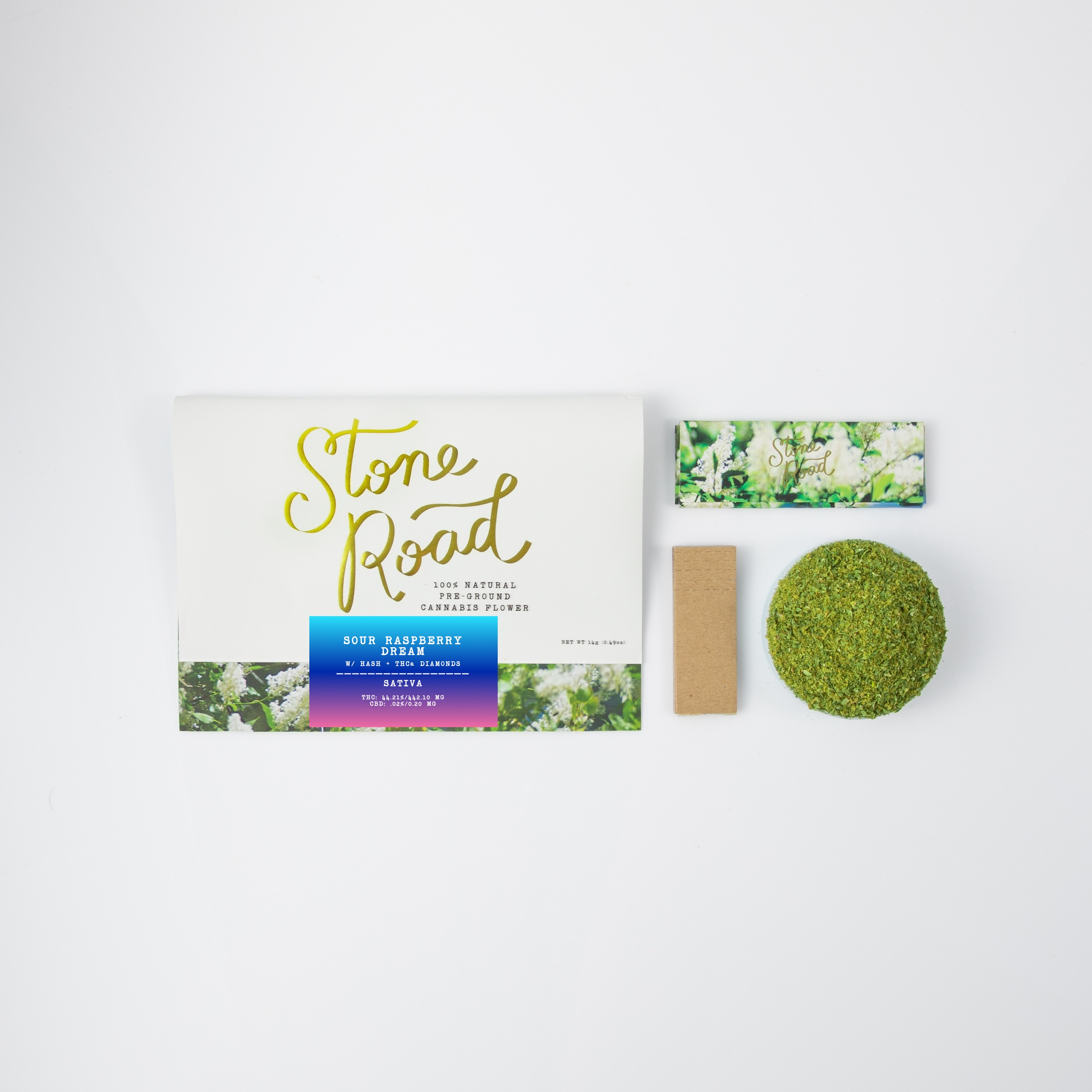 Photograph of product: STONE ROAD | 1/2 OZ INFUSED PRE GROUNDED FLOWER | SOUR RASPBERRY DREAM -Oui'd - 14g