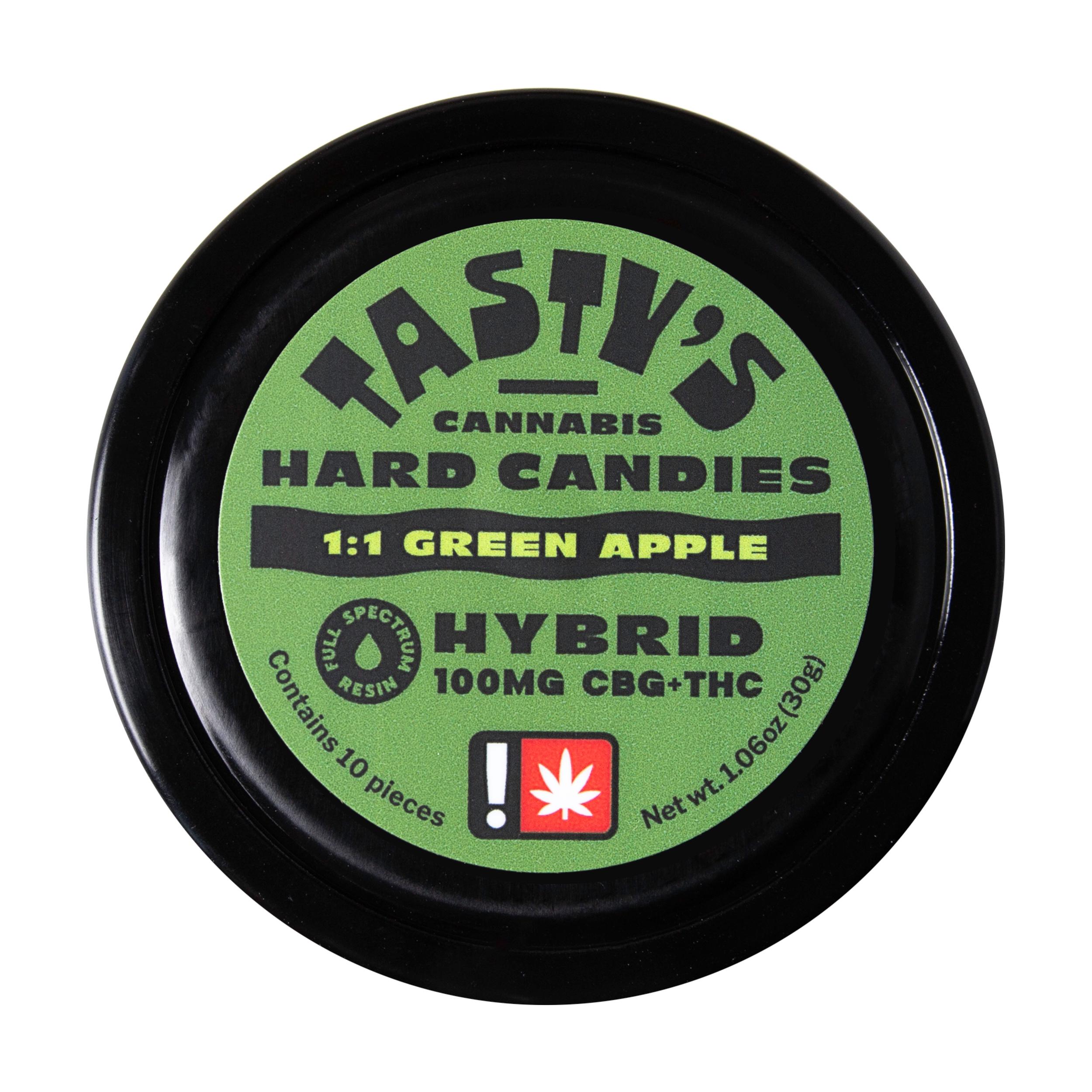Photograph of product: Tasty's - (1:1) CBG Green Apple Hard Candies 10pk (H)