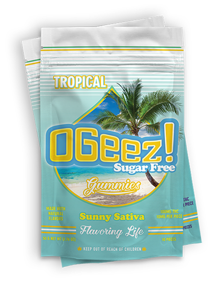 Photograph of product: OGeez | Sugar Free Tropical | Sunny Oui'd | 10 Pack 100mg