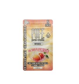 Photograph of product: Puff - Bubba Peach 2.5g 5pk Diamond Infused Pre Roll - 