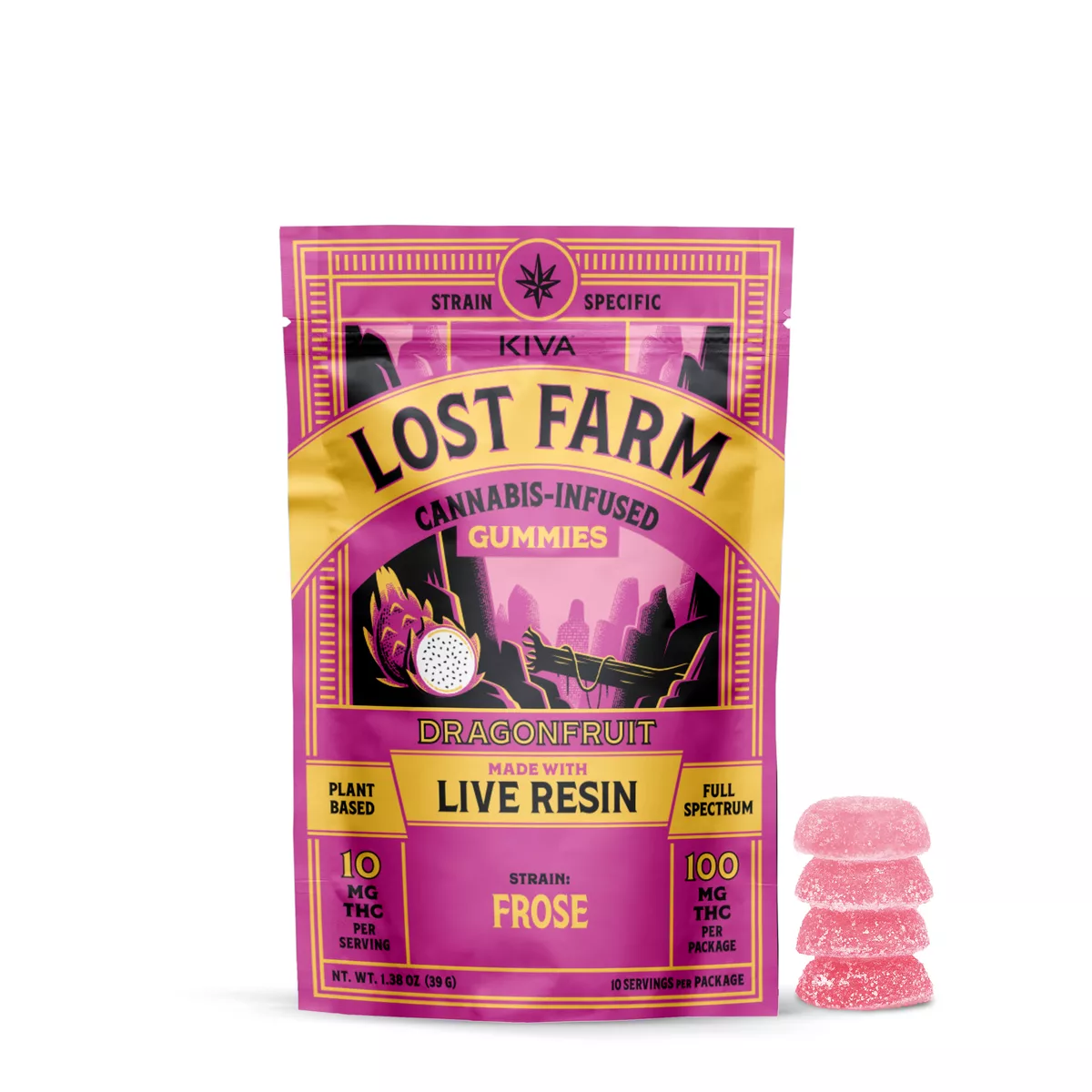 Photograph of product: Gummies | Live Resin | Lost Farm | Dragonfruit x Frose | 10mg | 10pk