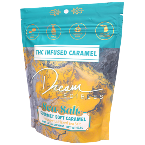 Photograph of product: Dream Sea Salt Dark Chocolate Covered Caramels 10pk 100mg TH-oui