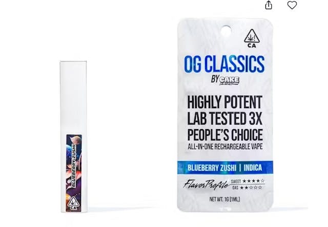 Photograph of product: $25.86 Blueberry Zushi OG Classic 1g all in one Vape - 