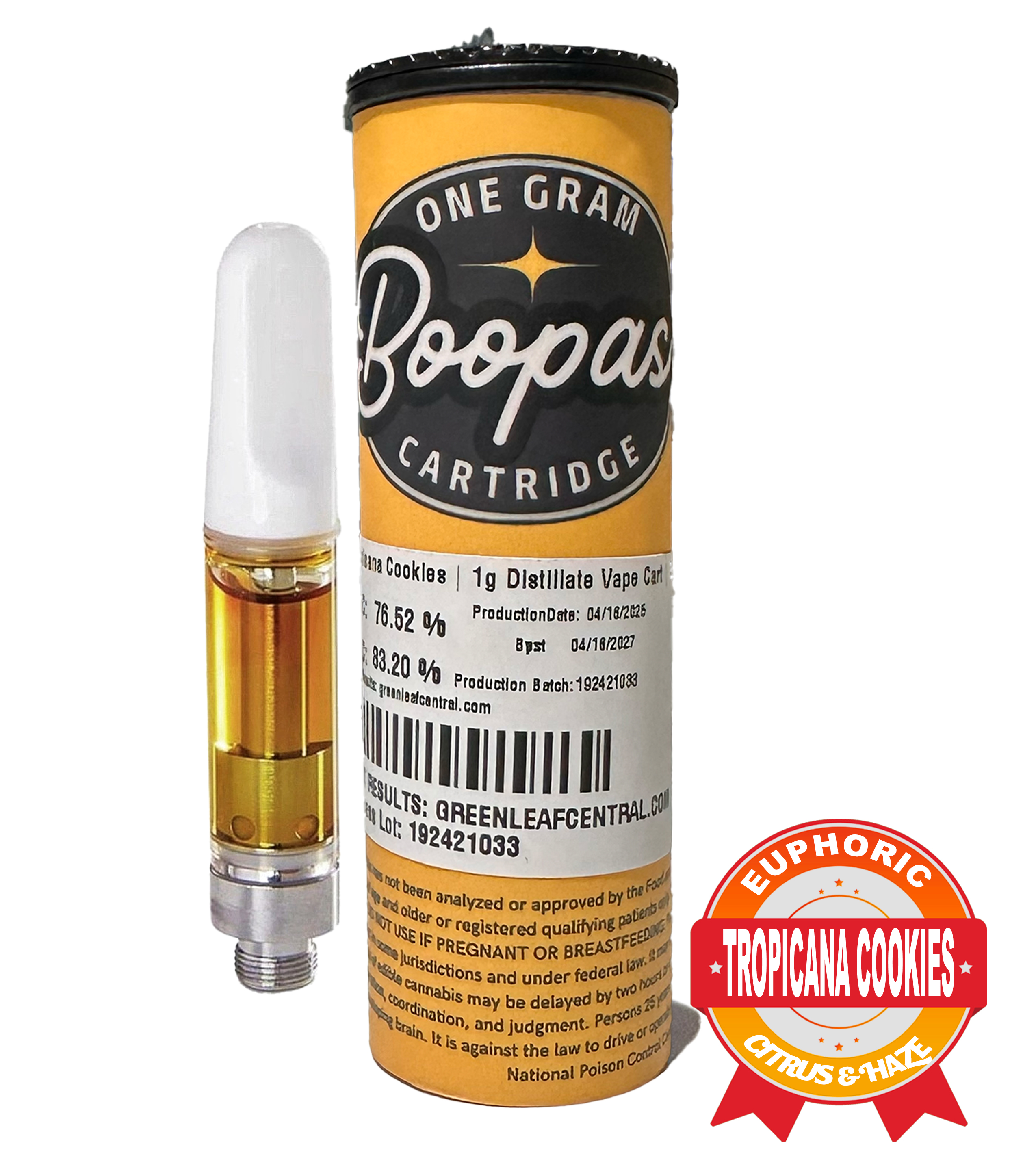 Photograph of product: Tropicana Cookies | 1g Distillate Vape Cart | Boopa