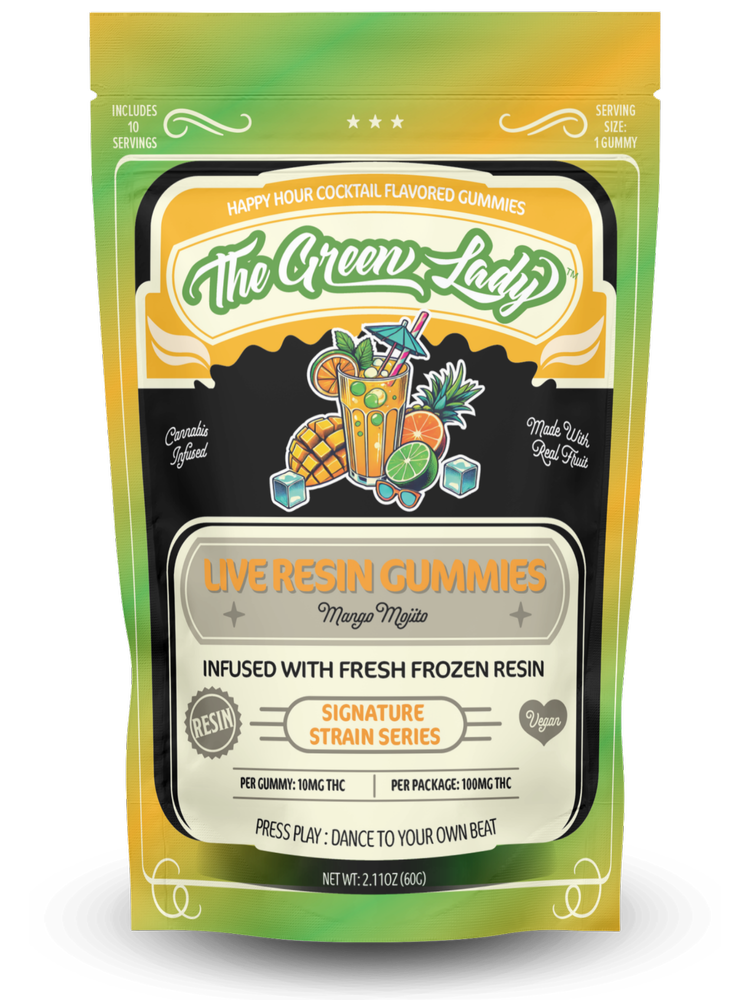 Photograph of product: The Green Lady | Mango Mojito Live Resin Gummies | 100mg Package