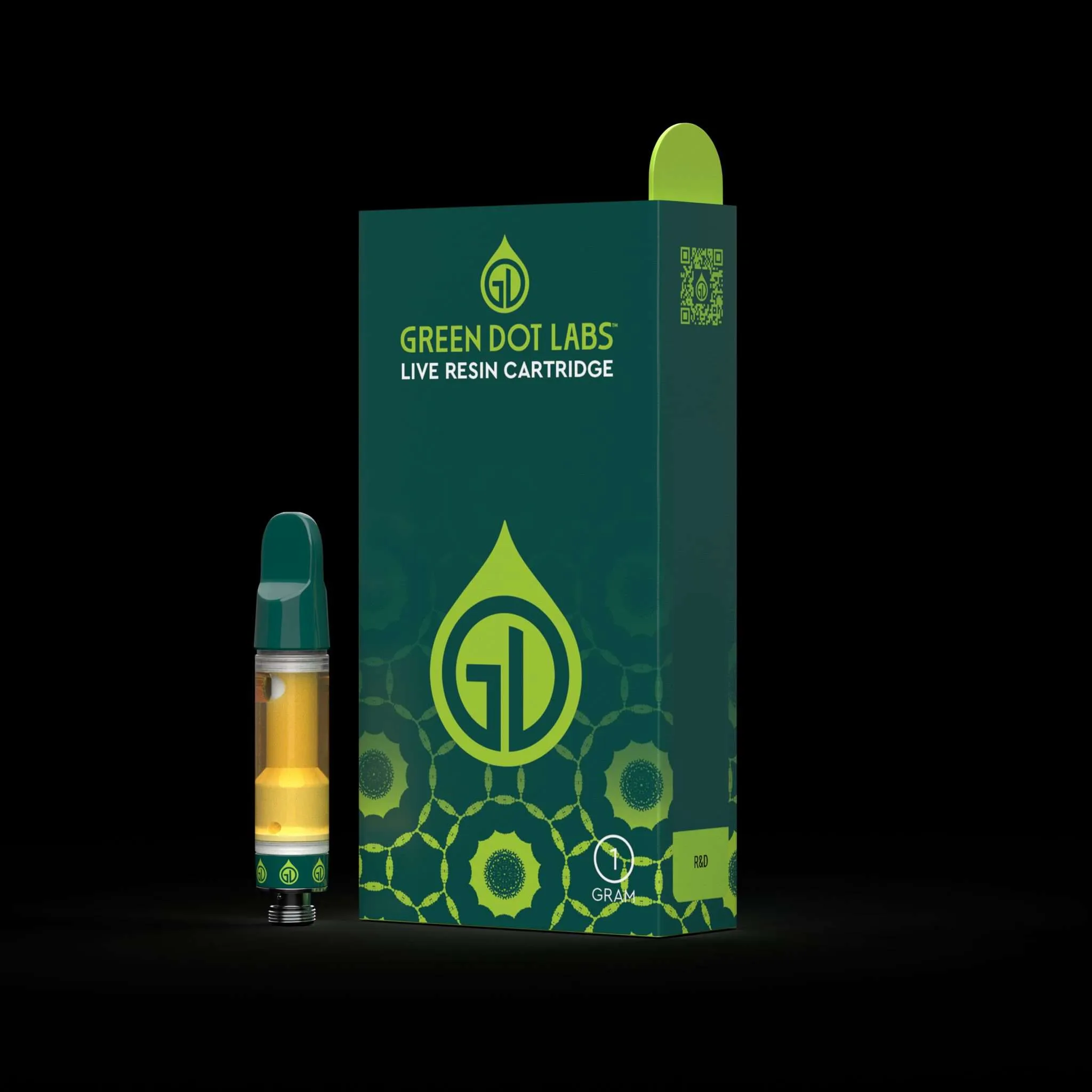 Photograph of product: Green Dot | 1g Cart | Black Label | Cheese x Forbidden Fruit