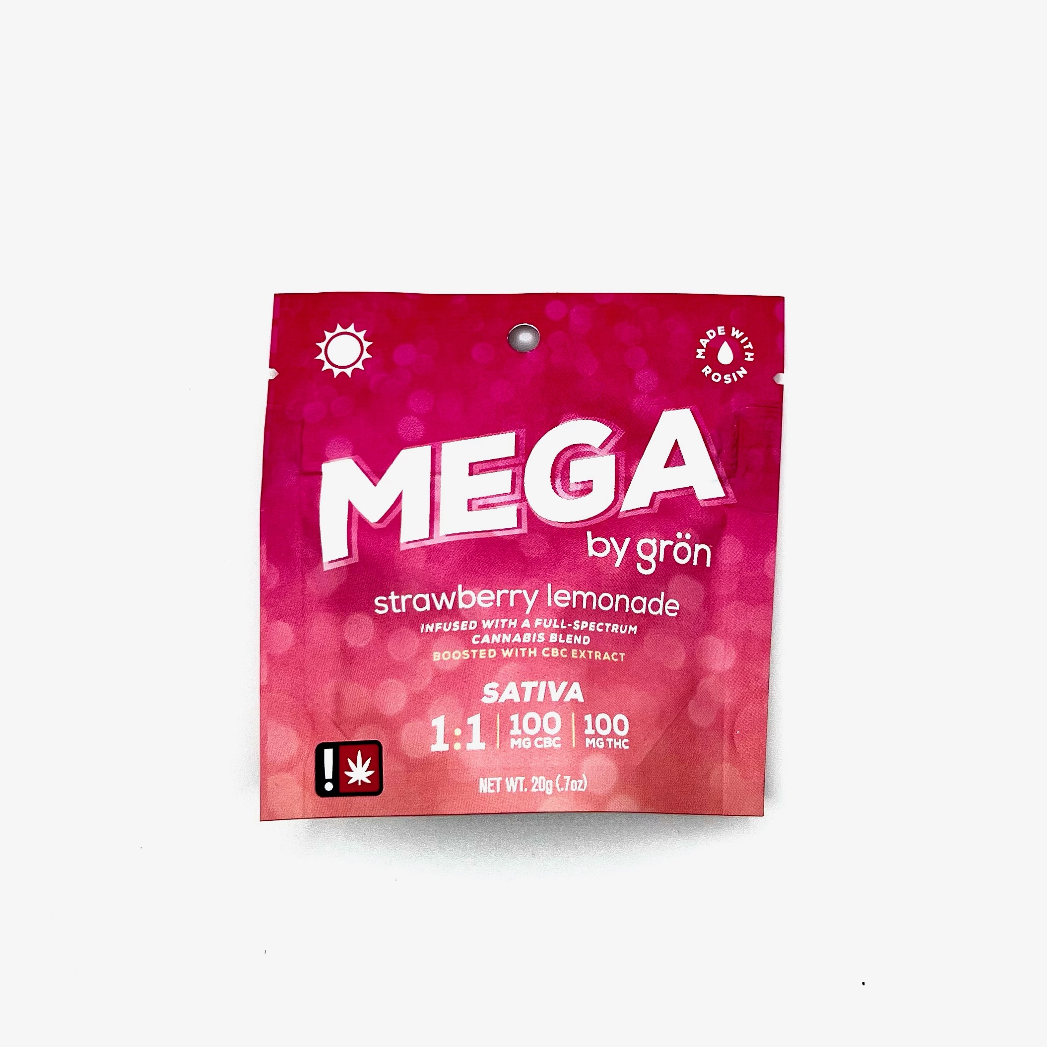 Photograph of product: GRON | Strawberry Lemonade 1:1 | TH-oui: CBC | Full Spectrum | 100mg Mega Pearl Gummy