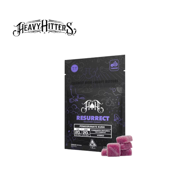 Photograph of product: POMEGRANATE KUSH 1:1 TH-oui:CBG 100MG RECOVERY 5 PACK GUMMIES