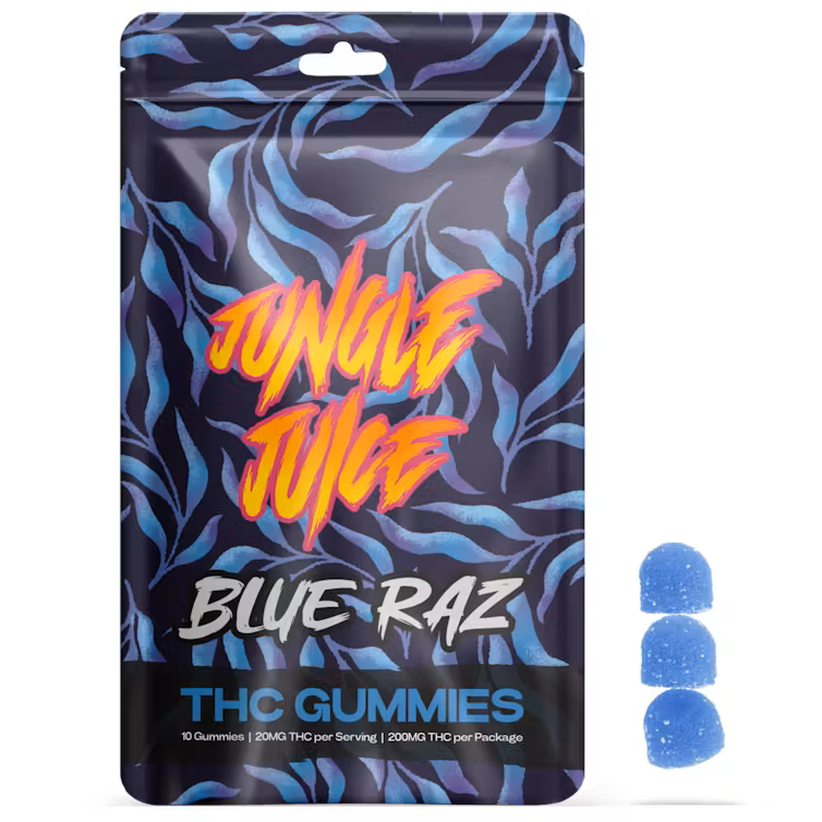 Photograph of product: Jungle Juice Blue Raz Gummies 200mg Rec