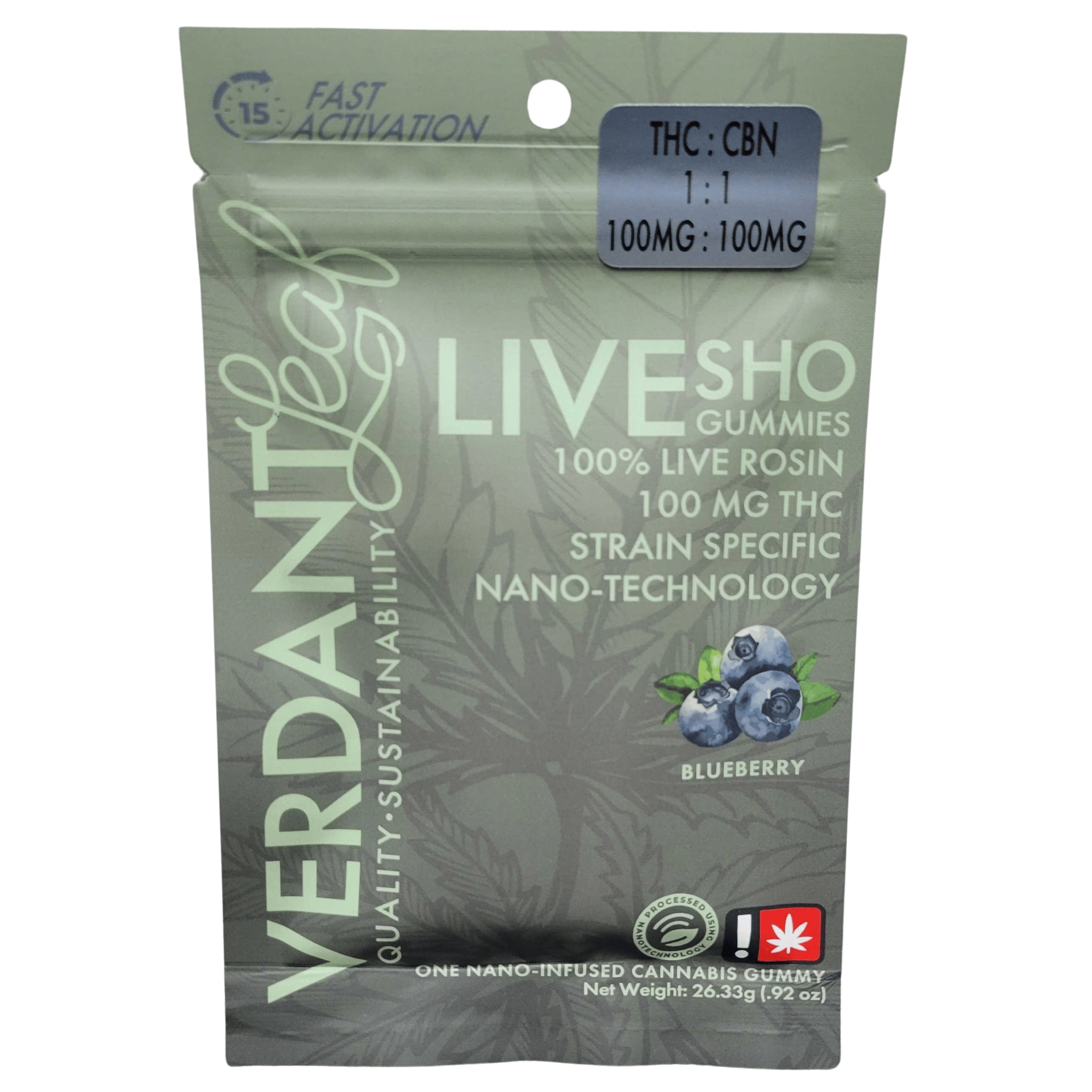 Photograph of product: Gummy (Live Rosin) | Verdant | Blueberry TH-oui:CBN 1:1