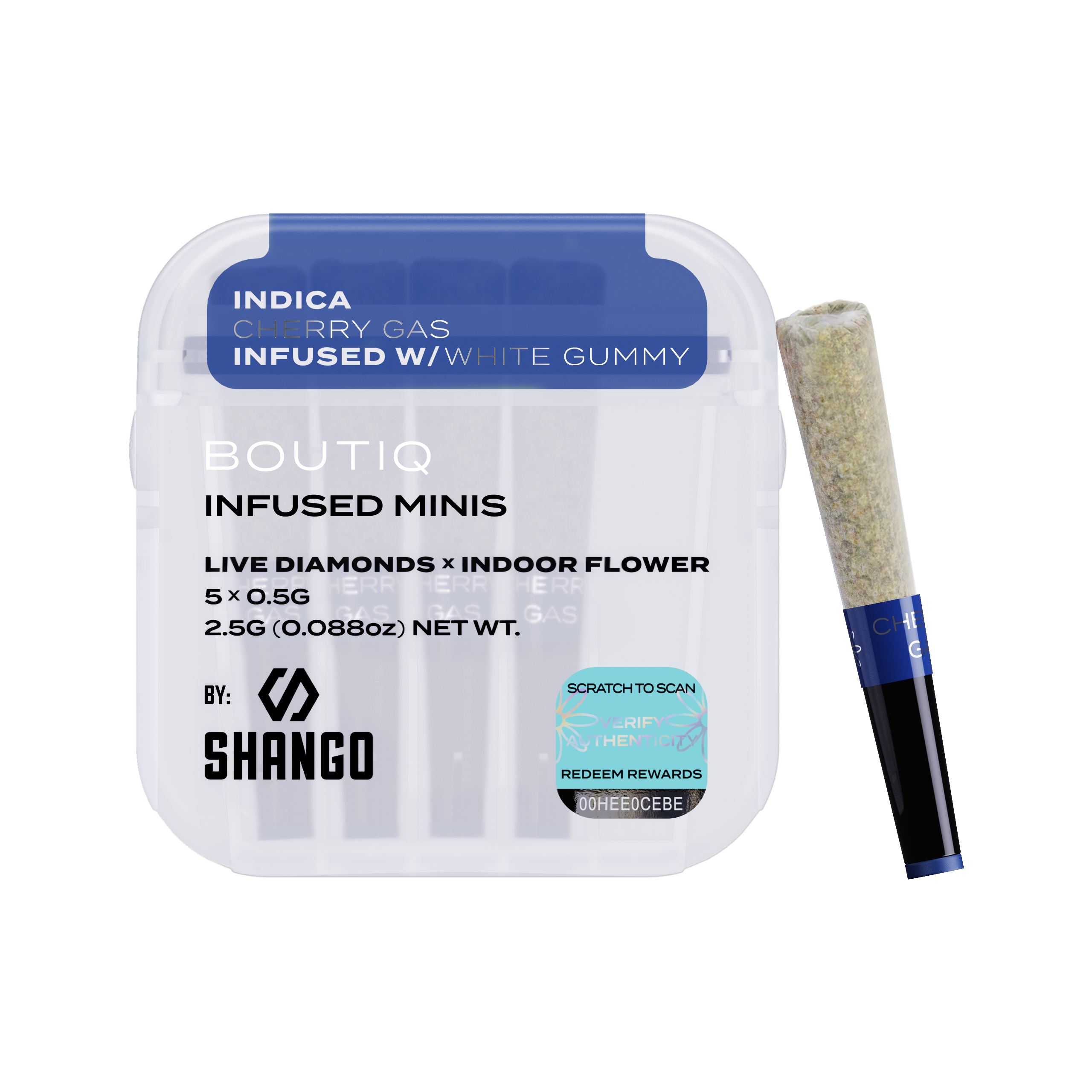 Photograph of product: Boutiq - Live Diamonds Infused Mini Prerolls 5pk - Cherry Gas (I) X White Gummy (H) (2.5g)