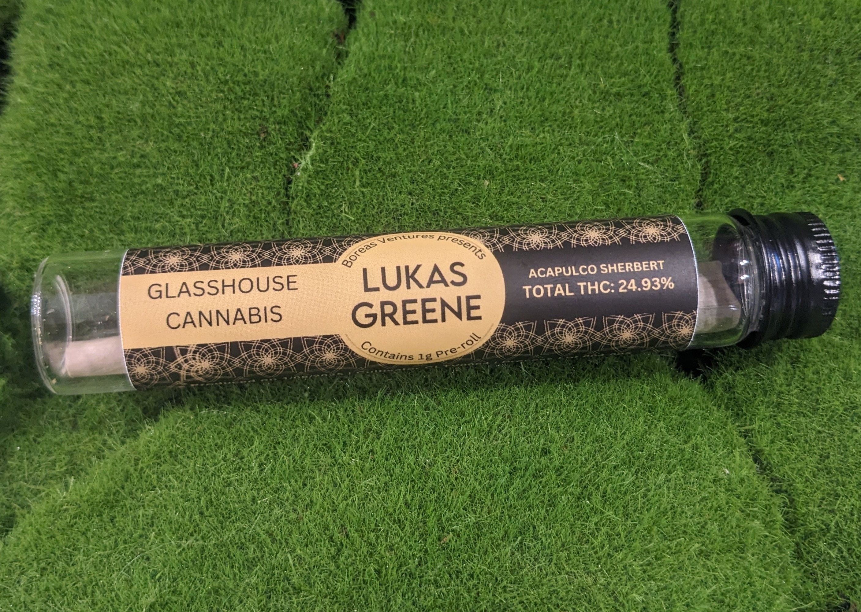 Photograph of product: Pre Roll Single | Acapulco Sherbert | Lukas Greene Glasshouse Oui'd