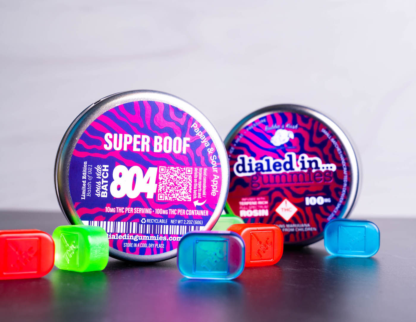 Photograph of product: Dialed In - 1:1:1 TH-oui:CBC:TH-ouiV - Rosin Gummies - 100 mg