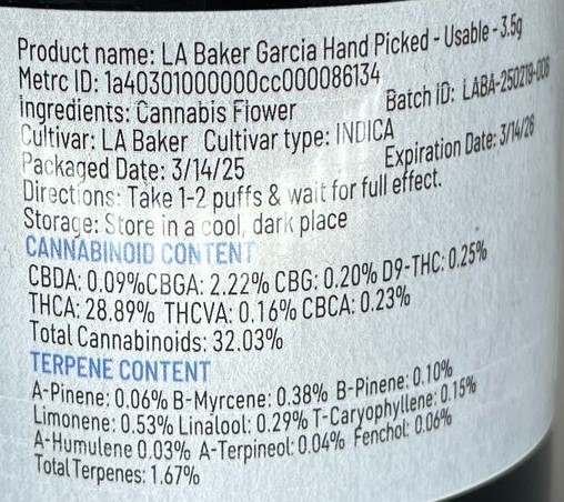 Photograph of Product: Garcia Hand Picked LA Baker 3.5g