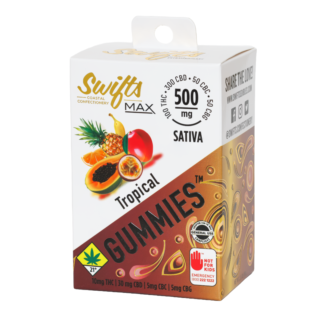 Photograph of product: Swifts | Tropical Punch | Oui'd Gummies | DOH | 10pk | 500mg TH-oui:CBD:CBC:CBG 2:6:1:1