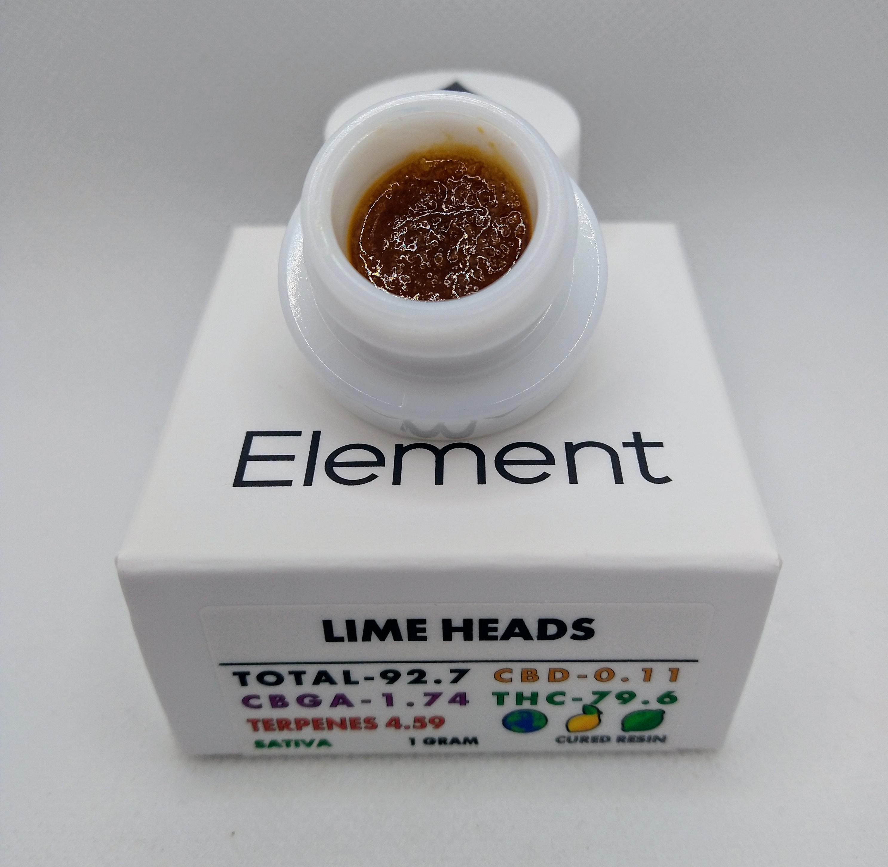 Photograph of product: Element | Lime Heads | Cured Resin Concentrate Jar Oui'd