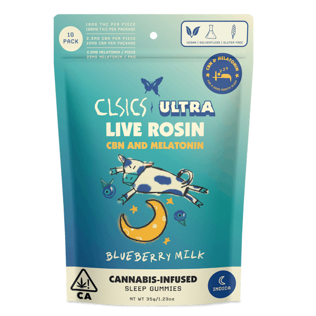 Photograph of product: Blueberry Milk melatonin/cbn rosin gummies 100mg - 