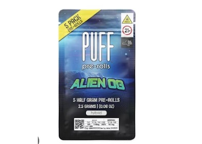 Photograph of product: PUFF | Alien OG | 0.5g Pre-Rolls | 5pk